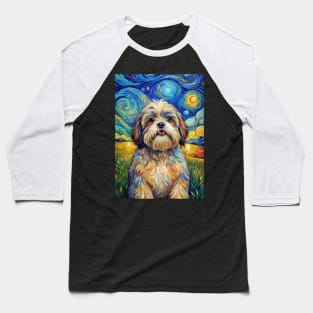 Shih Tzu Dog Breed Painting in a Van Gogh Starry Night Art Style Baseball T-Shirt